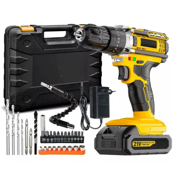 Parafusadeira Furadeira Impacto Ferramenta Elétrica Profissional 2 Baterias 21v Bivolt Alta Performance Maleta e Acessorios - 110V/220V