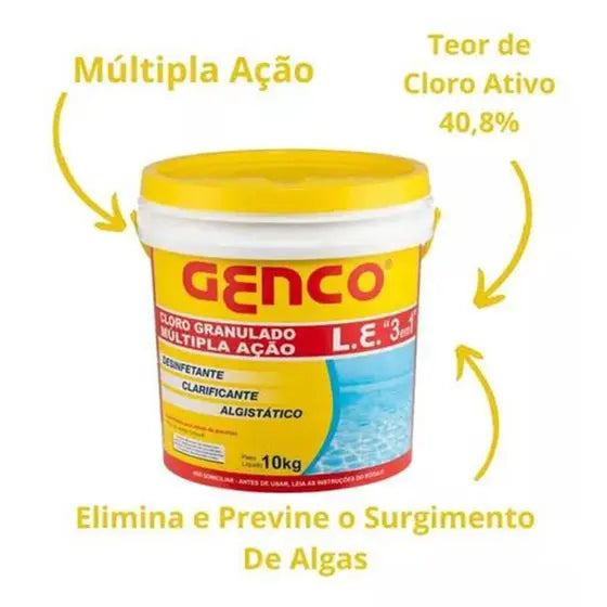 Genco Cloro Granulado Múltipla Ação 3 em 1 10kg