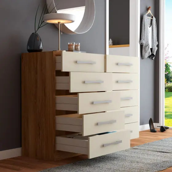 Cômoda Vitoria 10 Gavetas Naturale/Off White - Panorama Móveis