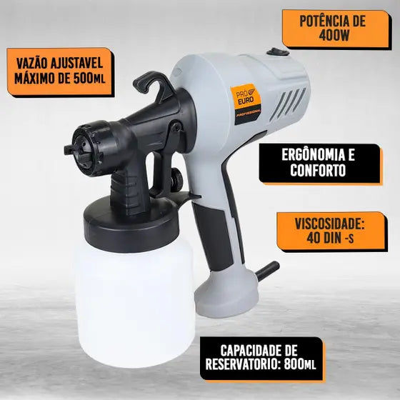 Pistola De Pintura Pulverizadora Profissional 400W 800ml 110V 220V Pró Euro