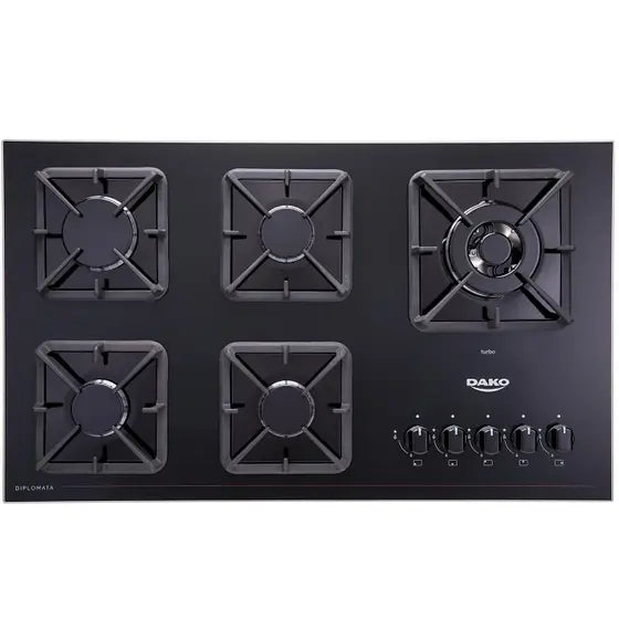 Cooktop a Gás 5 Bocas Preto com Mesa de Vidro e Tripla Chama Dako Diplomata Bivolt