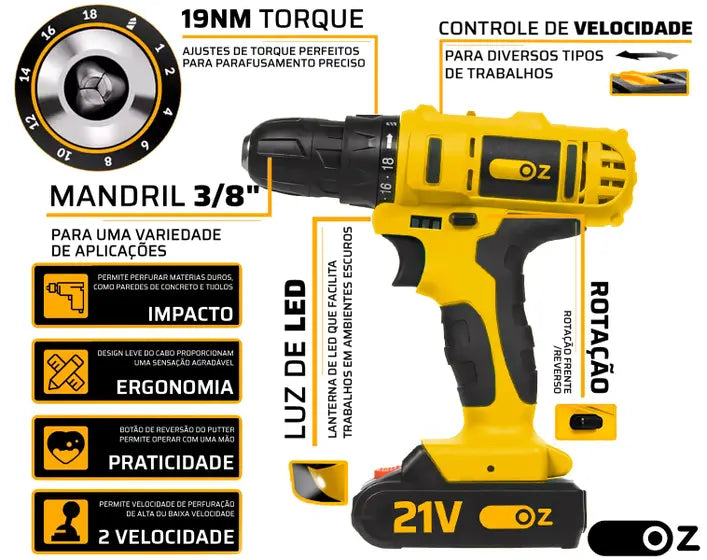 Furadeira Parafusadeira De Impacto 21v Com Maleta