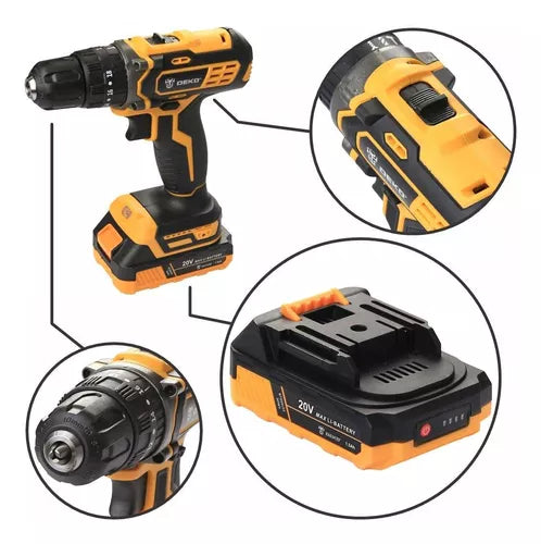 Furadeira parafusadeira sem fio Deko DEKO + 2 baterías de 1.5Ah com maleta de transporte