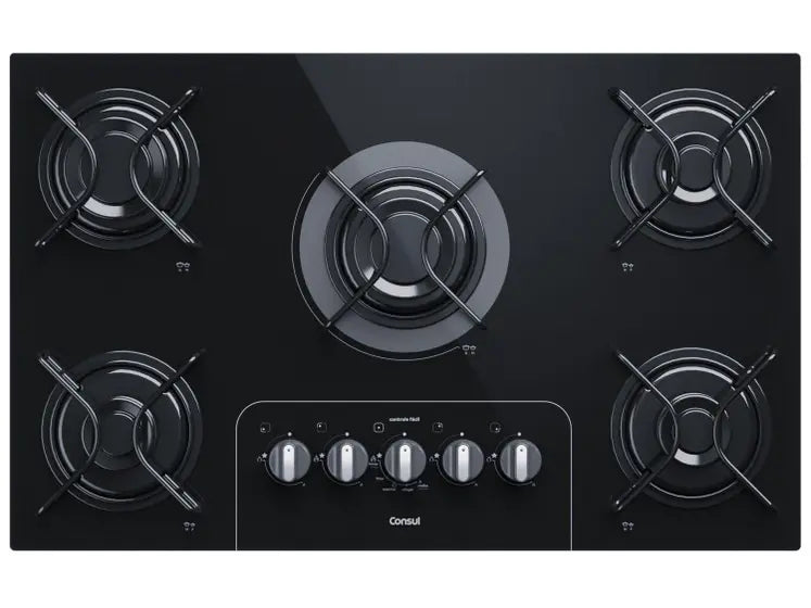 Cooktop 5 Bocas a Gás GLP Consul Vidro Temperado - Preto Acendimento Automático Facilite