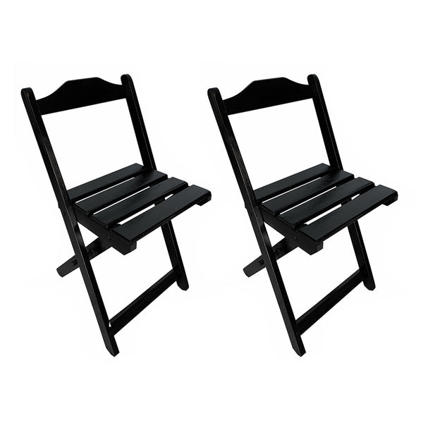 Kit 2 Cadeiras Dobráveis De Madeira Maciça Pretas